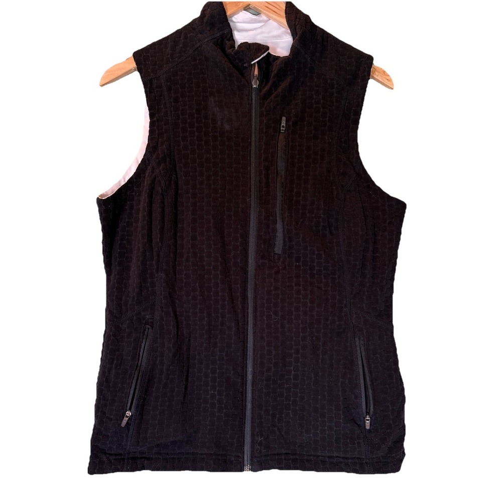 New Antigua Womens Golf Vest Reversible Velvet/Polyester Black/White Zip Pockets